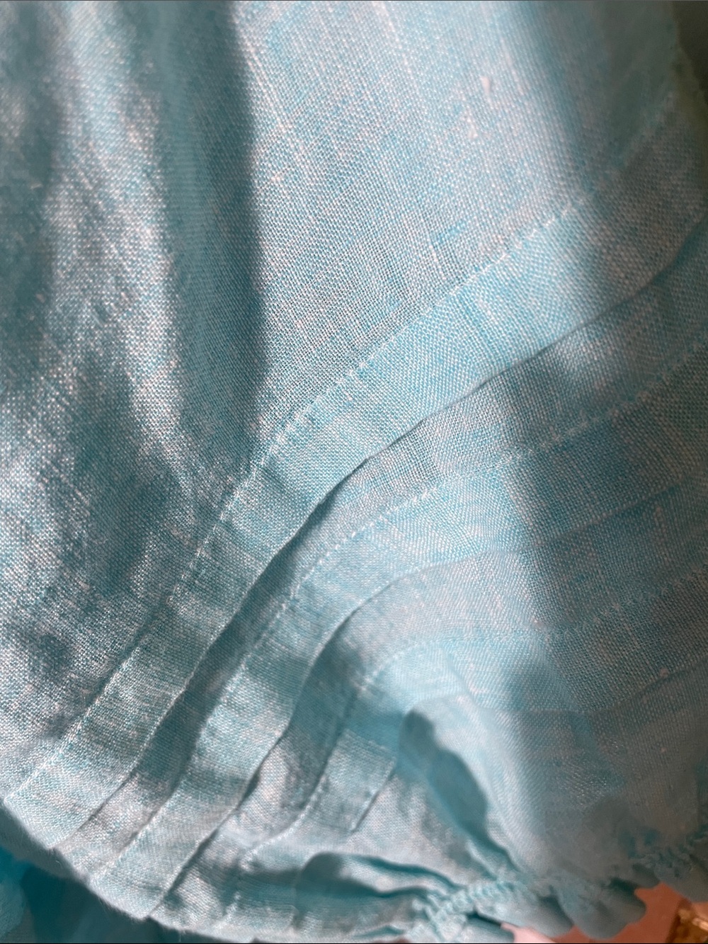 Talbots Aqua Tie-Front Linen Peasant Blouse, XL - Picture 2 of 5
